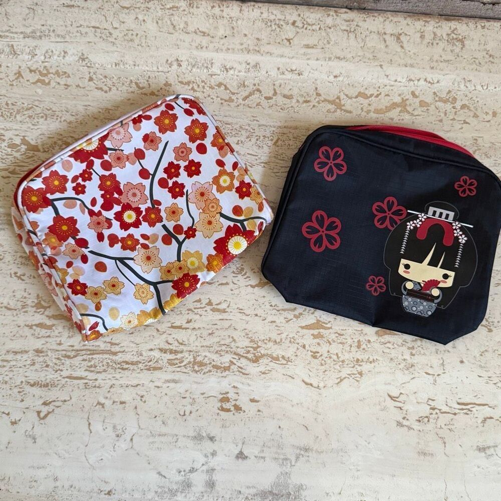 Two vintage Borders bookstore pouches Japanese sakura theme.  Journaling organiz
